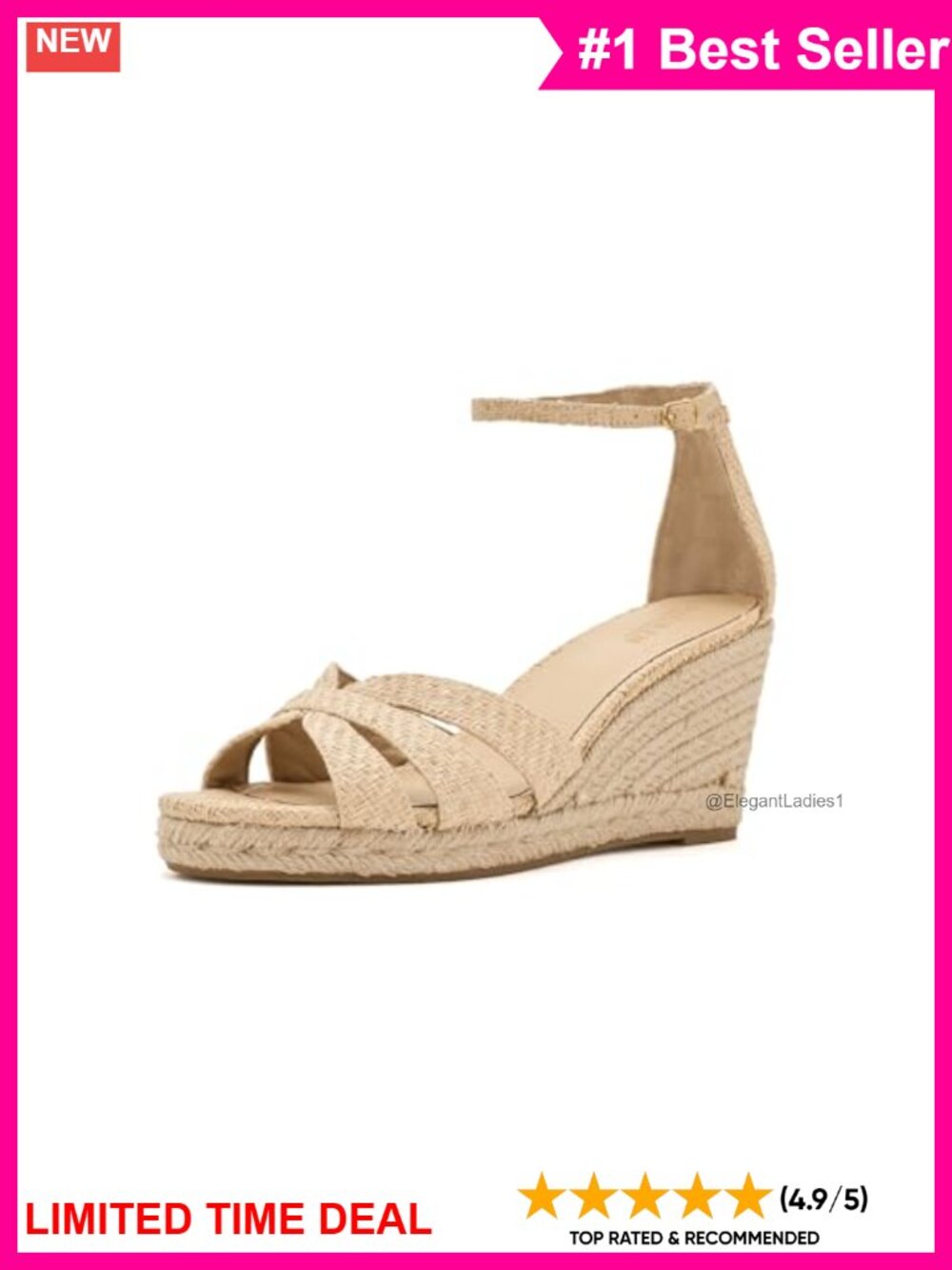 Nellie Raffia Espadrille Multi-Strap Buckle Ankle Wedge Sandal Formal Party
